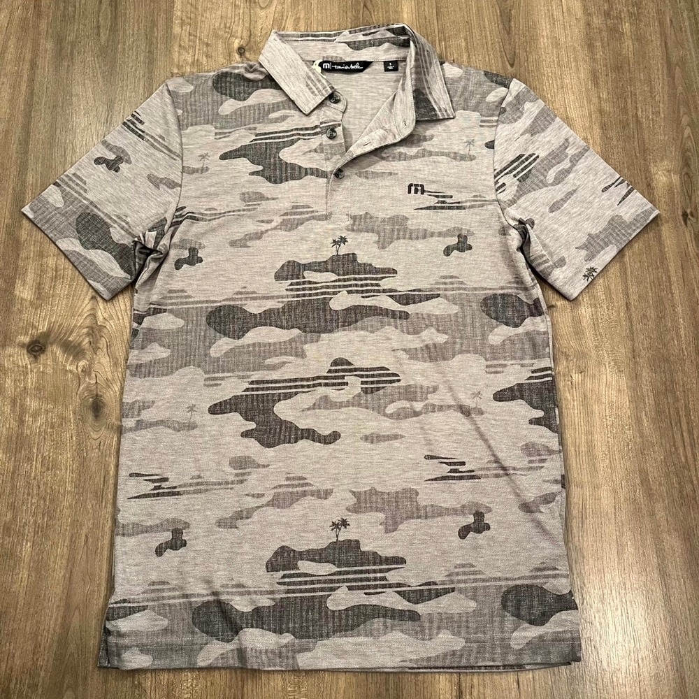 Travis Mathew Polo Shirt Golf Heather Grey Camo Eco Collection Mens Small NWT